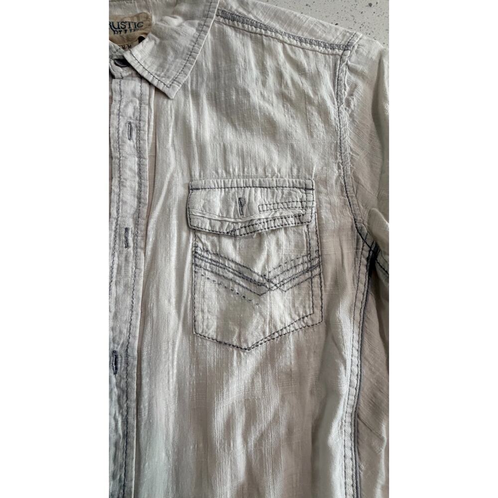 Rustic Blue Mens Medium White & Gray Buttonup Shortsleeve Shirt - Picture 2 of 5